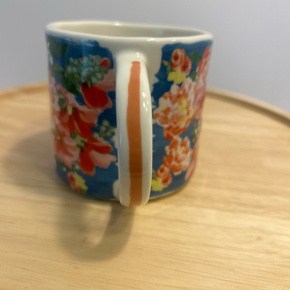 Anthropologie Dawn Monogram Mug Initial C Watercolor Blooms Blue Coral - Picture 3 of 7